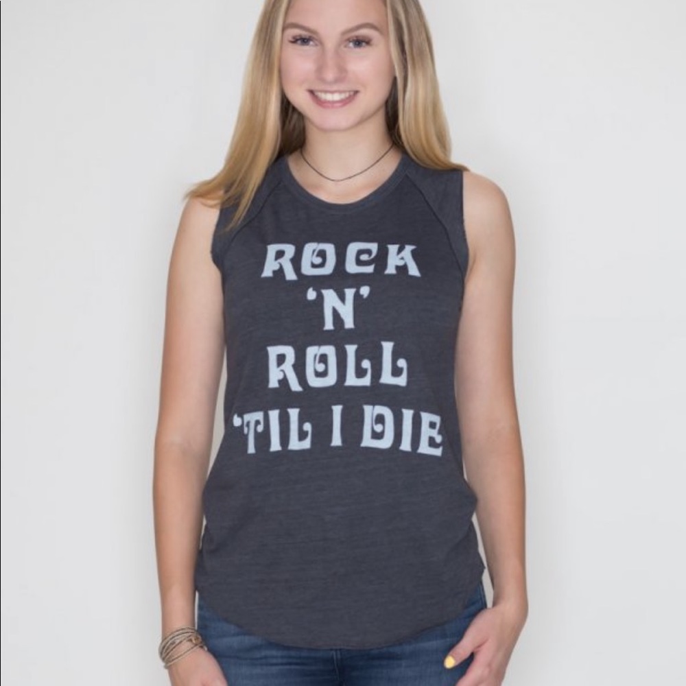 🔥JUNK FOOD🔥ROCK N ROLL TILL I DIE TANK TOP WITH RAW EDGE HEM SIZE S NWT